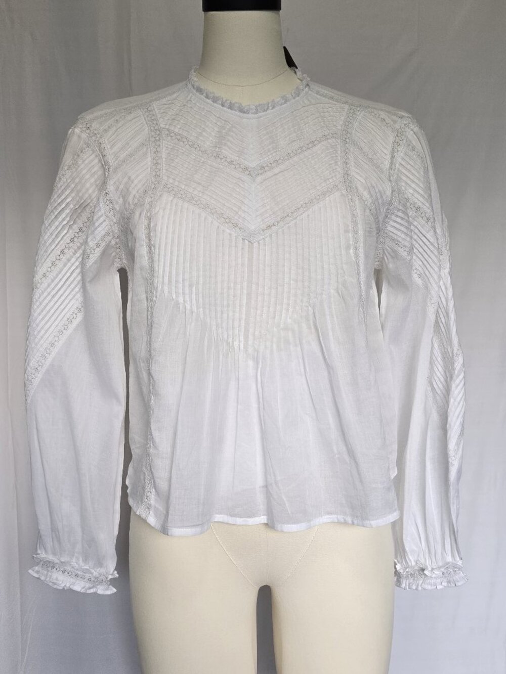 NWT J.Crew Lace-Trim Pintuck Top in Cotton Voile - White Medium